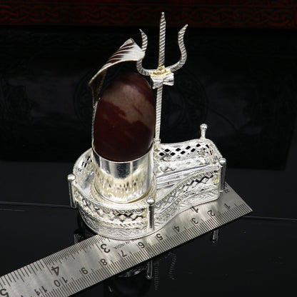 925 solid sterling silver lord shiva Mahakal lingam stand/jalheri, use for put/hold shiva lingam in home temple, handmade article su334 - TRIBAL ORNAMENTS
