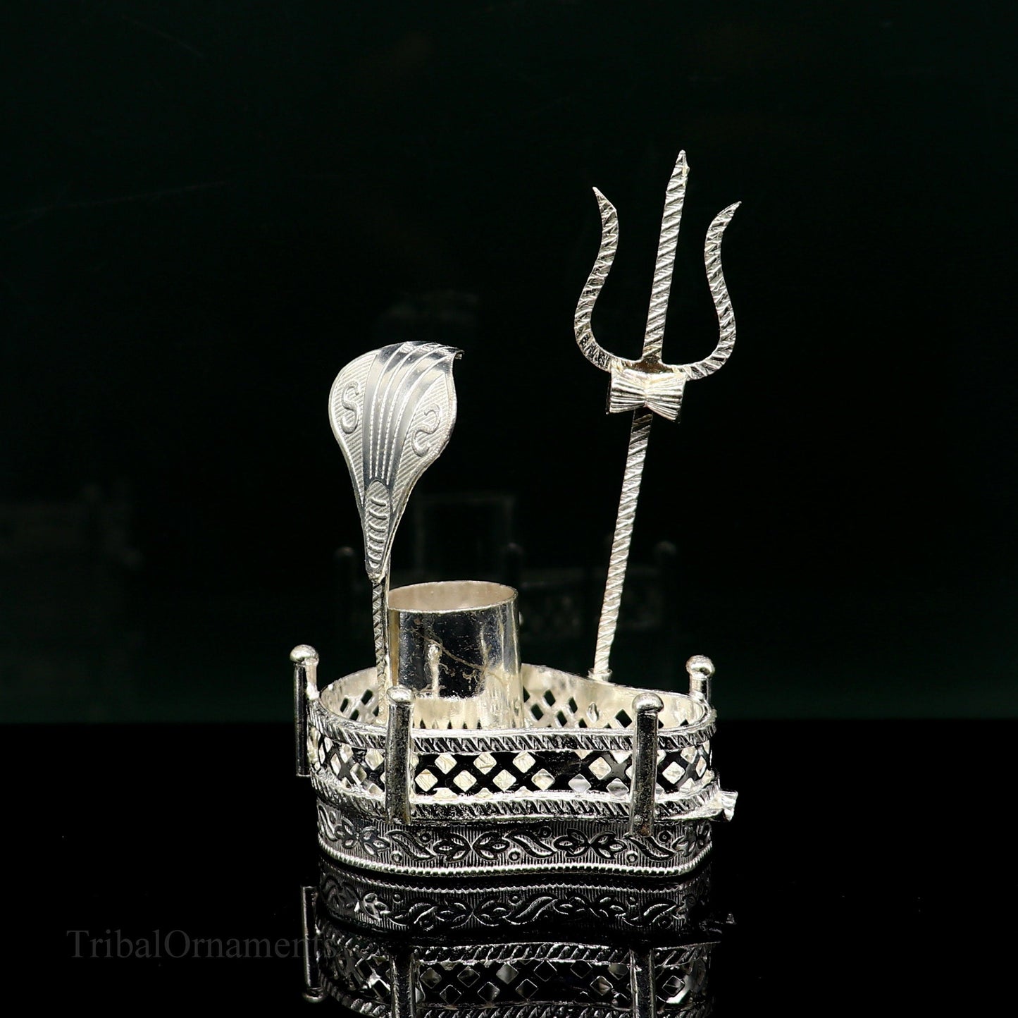 925 solid sterling silver lord shiva Mahakal lingam stand/jalheri, use for put/hold shiva lingam in home temple, handmade article su335 - TRIBAL ORNAMENTS