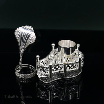 925 solid sterling silver lord shiva Mahakal lingam stand/jalheri, use for put/hold shiva lingam in home temple, handmade article su335 - TRIBAL ORNAMENTS