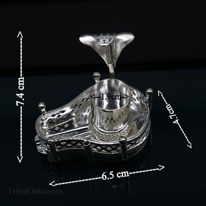 925 solid sterling silver lord shiva Mahakal lingam stand/jalheri, use for put/hold shiva lingam in home temple, handmade article su335 - TRIBAL ORNAMENTS