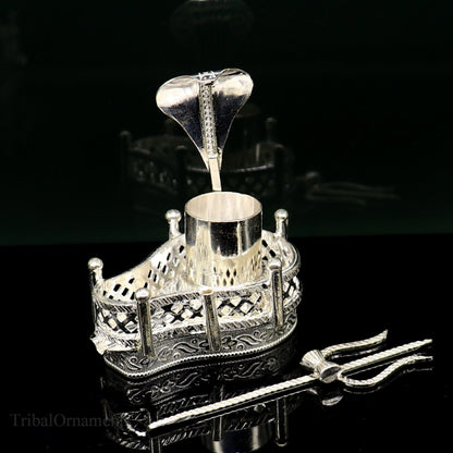 925 solid sterling silver lord shiva Mahakal lingam stand/jalheri, use for put/hold shiva lingam in home temple, handmade article su335 - TRIBAL ORNAMENTS
