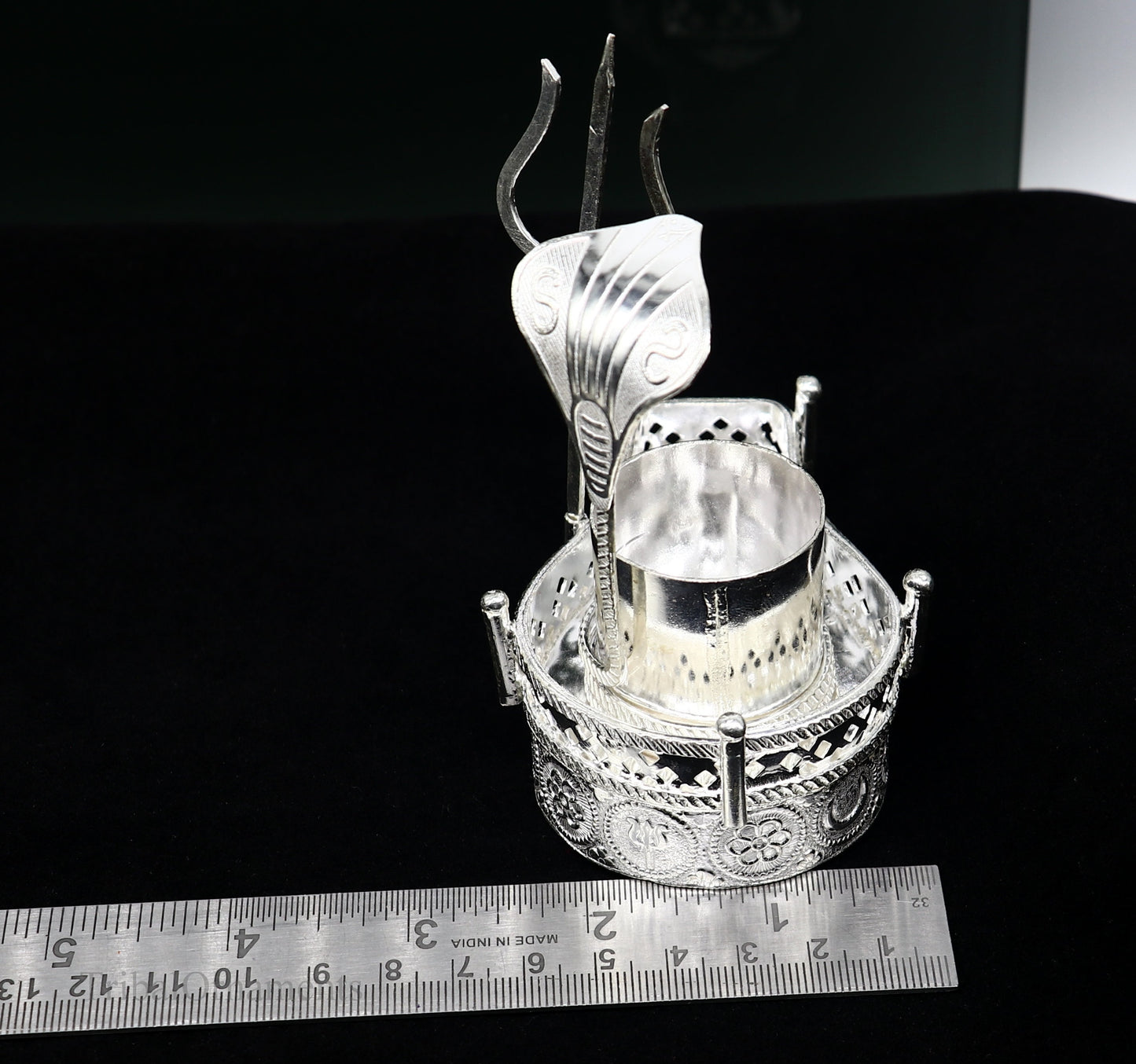 925 solid sterling silver lord shiva Mahakal lingam stand/jalheri, use for put/hold shiva lingam in home temple, handmade article su336 - TRIBAL ORNAMENTS