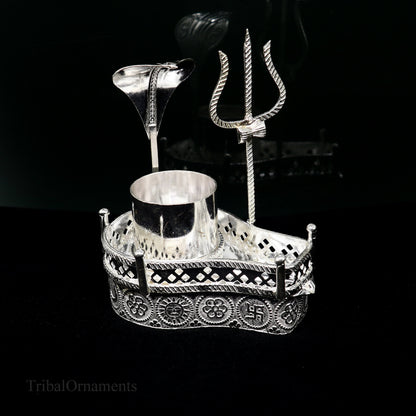 925 solid sterling silver lord shiva Mahakal lingam stand/jalheri, use for put/hold shiva lingam in home temple, handmade article su336 - TRIBAL ORNAMENTS