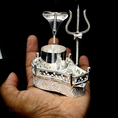 925 solid sterling silver lord shiva Mahakal lingam stand/jalheri, use for put/hold shiva lingam in home temple, handmade article su336 - TRIBAL ORNAMENTS