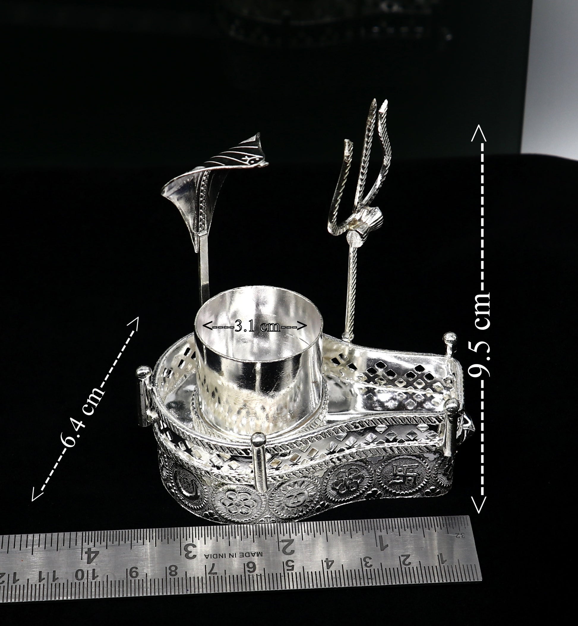 925 solid sterling silver lord shiva Mahakal lingam stand/jalheri, use for put/hold shiva lingam in home temple, handmade article su336 - TRIBAL ORNAMENTS