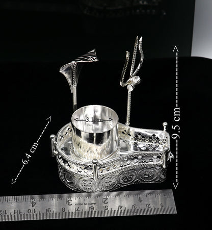 925 solid sterling silver lord shiva Mahakal lingam stand/jalheri, use for put/hold shiva lingam in home temple, handmade article su336 - TRIBAL ORNAMENTS