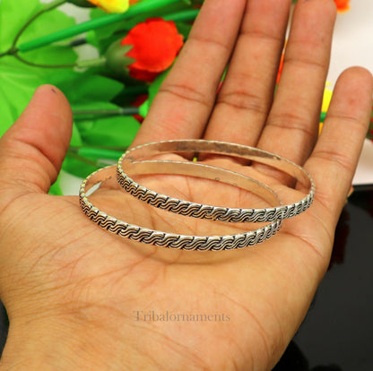Sterling silver tribal bangle bracelet with customized fabulous design, stylish jewelry for brides and gifting by TRIBAL ORNAMENTS