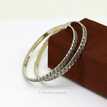 Sterling silver tribal bangle bracelet with intricate custom design, stylish jewelry for brides or gifting by TRIBAL ORNAMENTS.