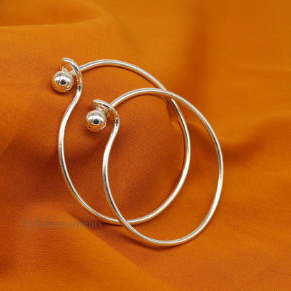 Sterling silver customized plain design ball work bangle bracelet by TRIBAL ORNAMENTS, stylish and elegant jewelry for gifting.