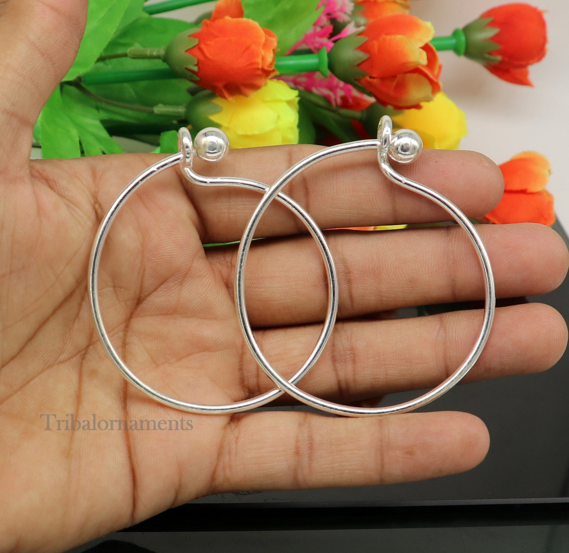 925 sterling customized plain design ball work stylish designer bangle bracelet pure silver gifting jewelry, brides made bangles nba173 - TRIBAL ORNAMENTS