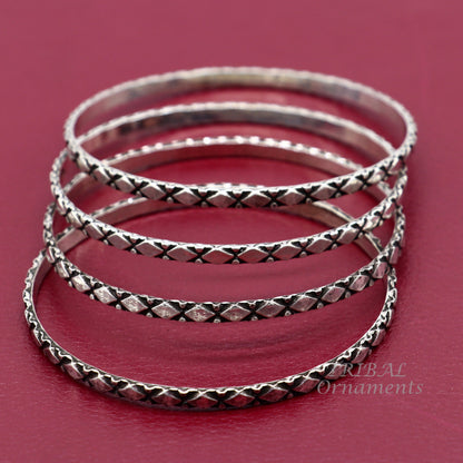 925 sterling silver designer bangle bracelet with customized style work, perfect for gifting or bridesmaids from TRIBAL ORNAMENTS.