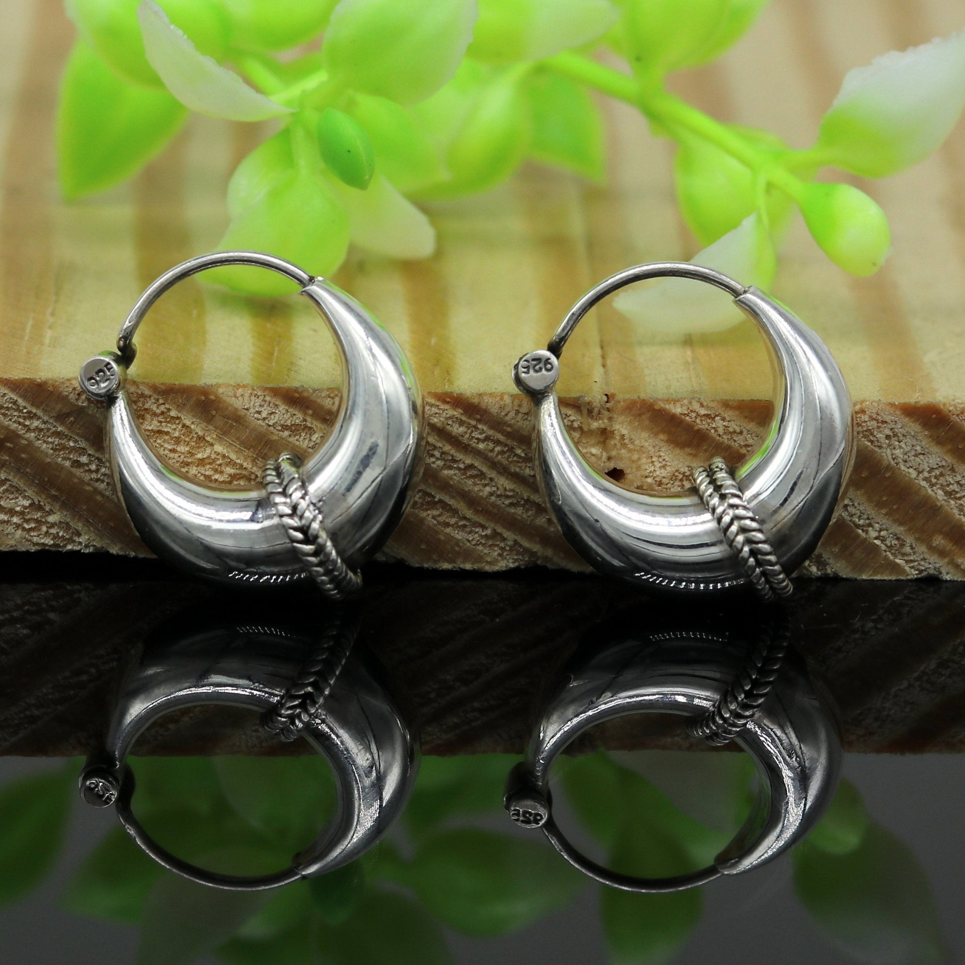 925 sterling Handmade silver jewelry, fabulous vintage stylish customized hoops earrings bali tribal ethnic personalized jewelry ske16 - TRIBAL ORNAMENTS