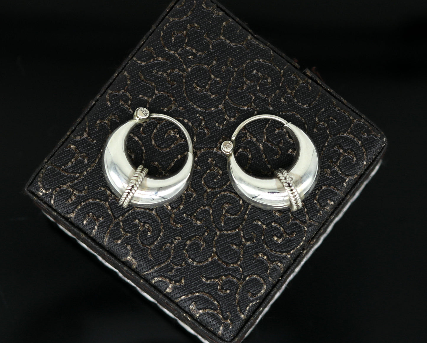 925 sterling Handmade silver jewelry, fabulous vintage stylish customized hoops earrings bali tribal ethnic personalized jewelry ske16 - TRIBAL ORNAMENTS