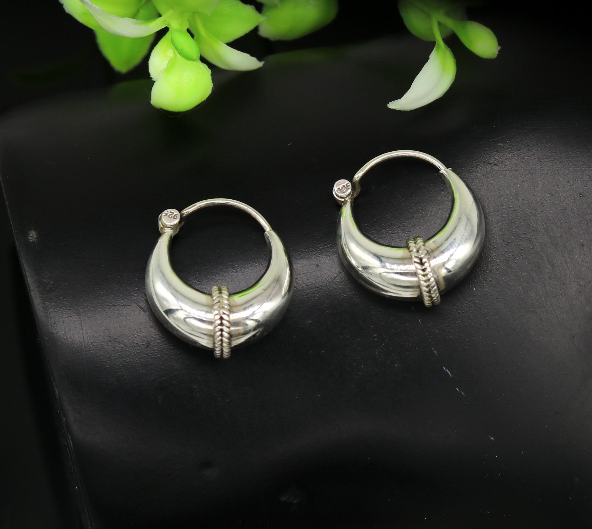 925 sterling Handmade silver jewelry, fabulous vintage stylish customized hoops earrings bali tribal ethnic personalized jewelry ske16 - TRIBAL ORNAMENTS