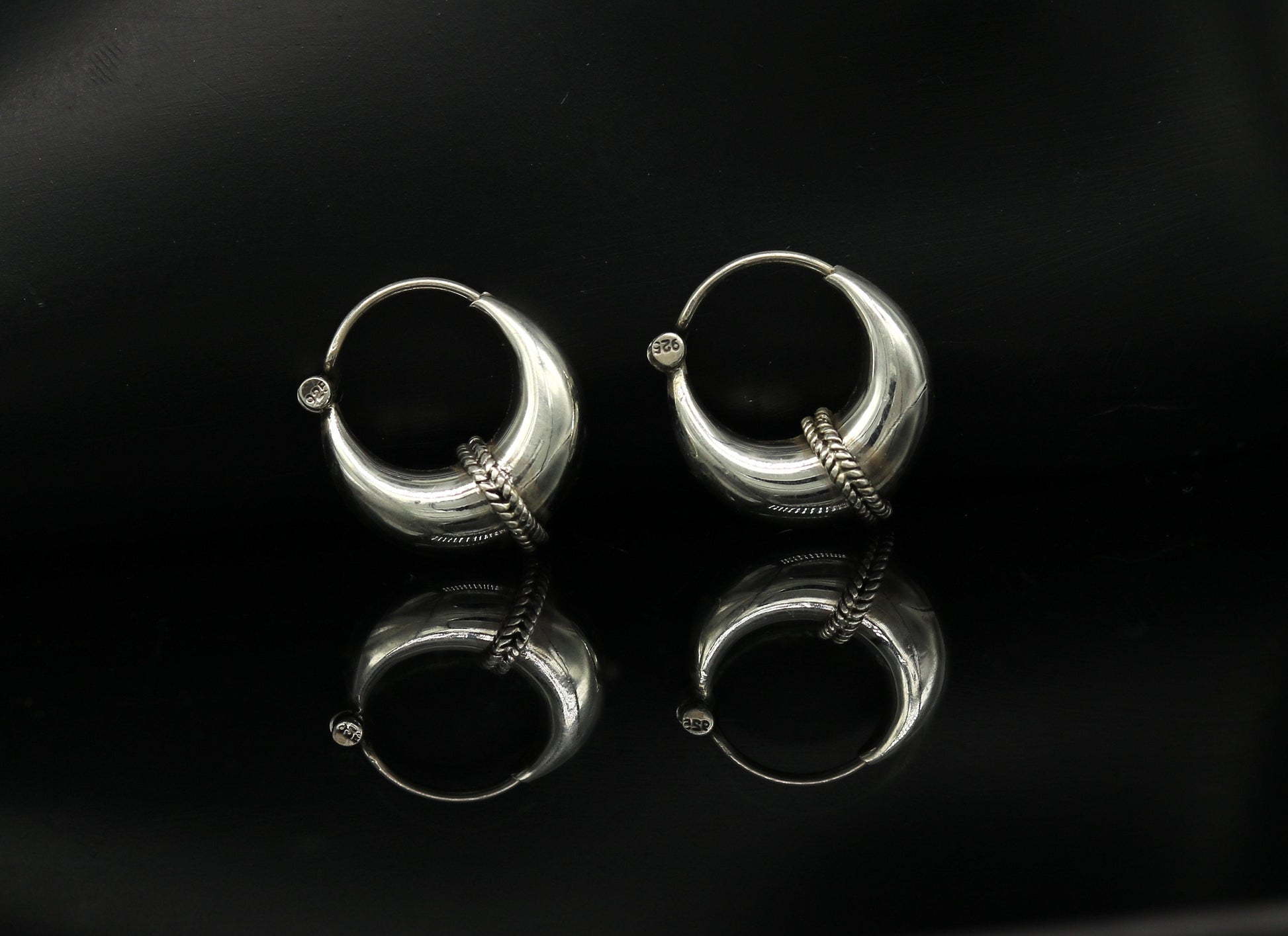 925 sterling Handmade silver jewelry, fabulous vintage stylish customized hoops earrings bali tribal ethnic personalized jewelry ske16 - TRIBAL ORNAMENTS