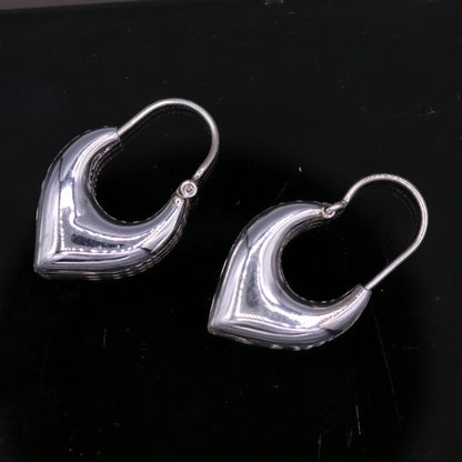 925 sterling pure silver handmade vintage customized design fabulous unisex hoops earrings kundal, ethnic bali tribal jewelry india s585 - TRIBAL ORNAMENTS