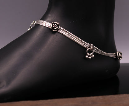 Sterling silver 10.5-inch customized anklet chain from TRIBAL ORNAMENTS, personalized foot jewelry for belly dance and ankle accent.