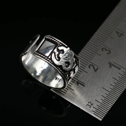 Sterling silver adjustable Shiva mantra thumb ring featuring 11mm solid handcrafted idol with "Aum/Om Namah Shivay" inscription.