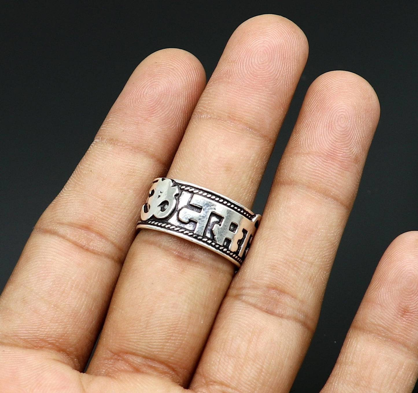 925 sterling silver 11mm solid handcrafted Adjustable idol Shiva mantra "Aum Namah Shivay" devine ring band, thumb ring jewelry ring333 - TRIBAL ORNAMENTS