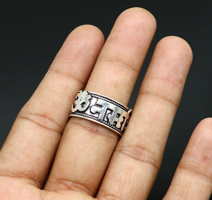 Sterling silver adjustable Shiva mantra thumb ring featuring intricate handcrafted 11mm solid band with divine idol design.