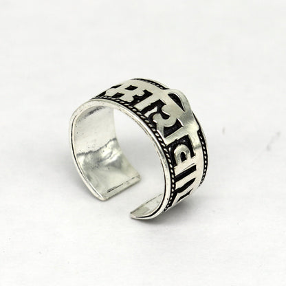 Handcrafted 925 sterling silver Shiva mantra thumb ring featuring adjustable band and divine idol design by TRIBAL ORNAMENTS.