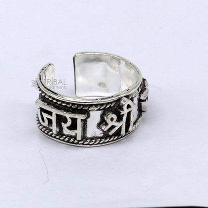 Sterling silver 11mm wide adjustable Rama mantra thumb ring featuring idol Rama design, handmade classical jewelry by TRIBAL ORNAMENTS.