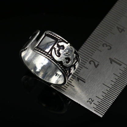 925 sterling silver 11mm wide solid handmade Adjustable idol shiva mantra "Aum Namah Shivay" ring band, thumb ring oxidized jewelry ring320 - TRIBAL ORNAMENTS