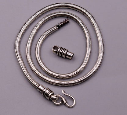 925 sterling silver 20-inch flexible snake chain necklace by TRIBAL ORNAMENTS, unisex antique screw chain jewelry.