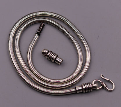 925 sterling silver 20-inch flexible snake chain necklace by TRIBAL ORNAMENTS, unisex antique jewelry with screw clasp design