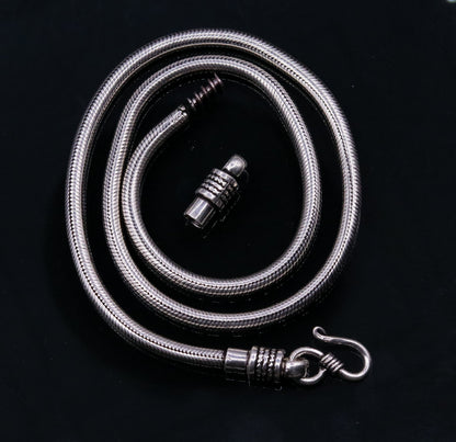 925 sterling silver 20-inch flexible snake chain necklace by Tribal Ornaments, unisex screw chain jewelry, antique style.