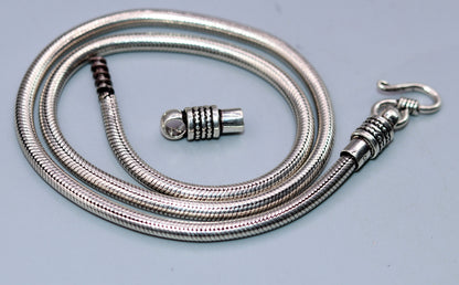 925 sterling silver 20-inch flexible snake chain necklace by TRIBAL ORNAMENTS, unisex jewelry with screw clasp, handmade and antique style