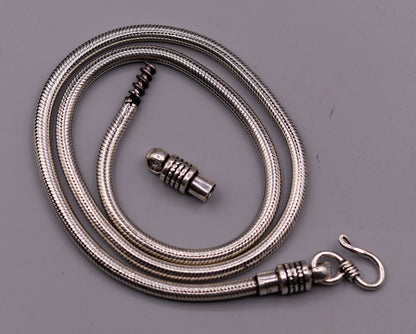925 sterling silver 20-inch flexible snake chain necklace by TRIBAL ORNAMENTS, unisex antique jewelry with screw clasp design