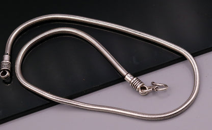 925 sterling silver 20-inch flexible snake chain necklace by Tribal Ornaments, unisex jewelry with screw clasp, handmade and antique style