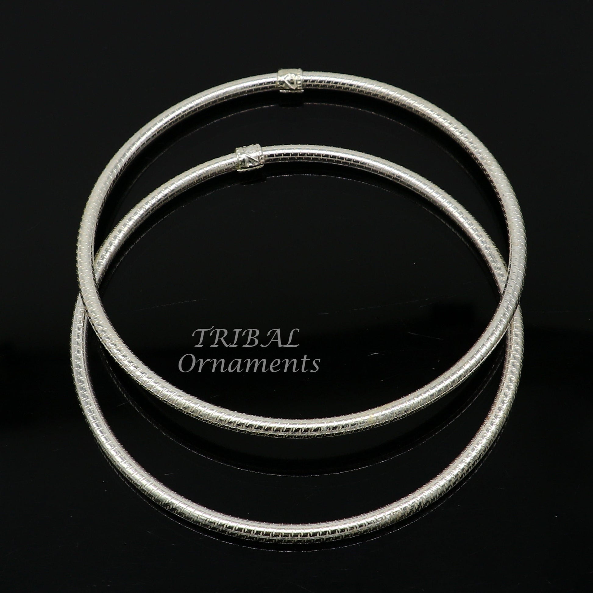 925 sterling silver 3.5mm Vintage design Indian traditional silver women's foot kada anklet pair kada hollow bracelet tribal jewelry nsfk85 - TRIBAL ORNAMENTS