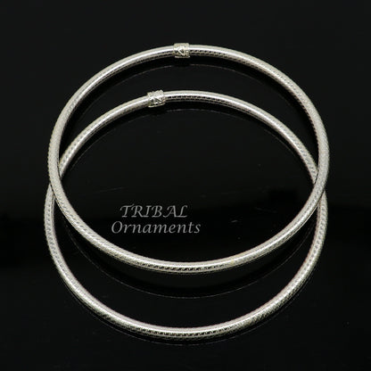 Sterling silver tribal anklet pair with vintage 3.5mm hollow design, traditional Indian foot kada jewelry for women.