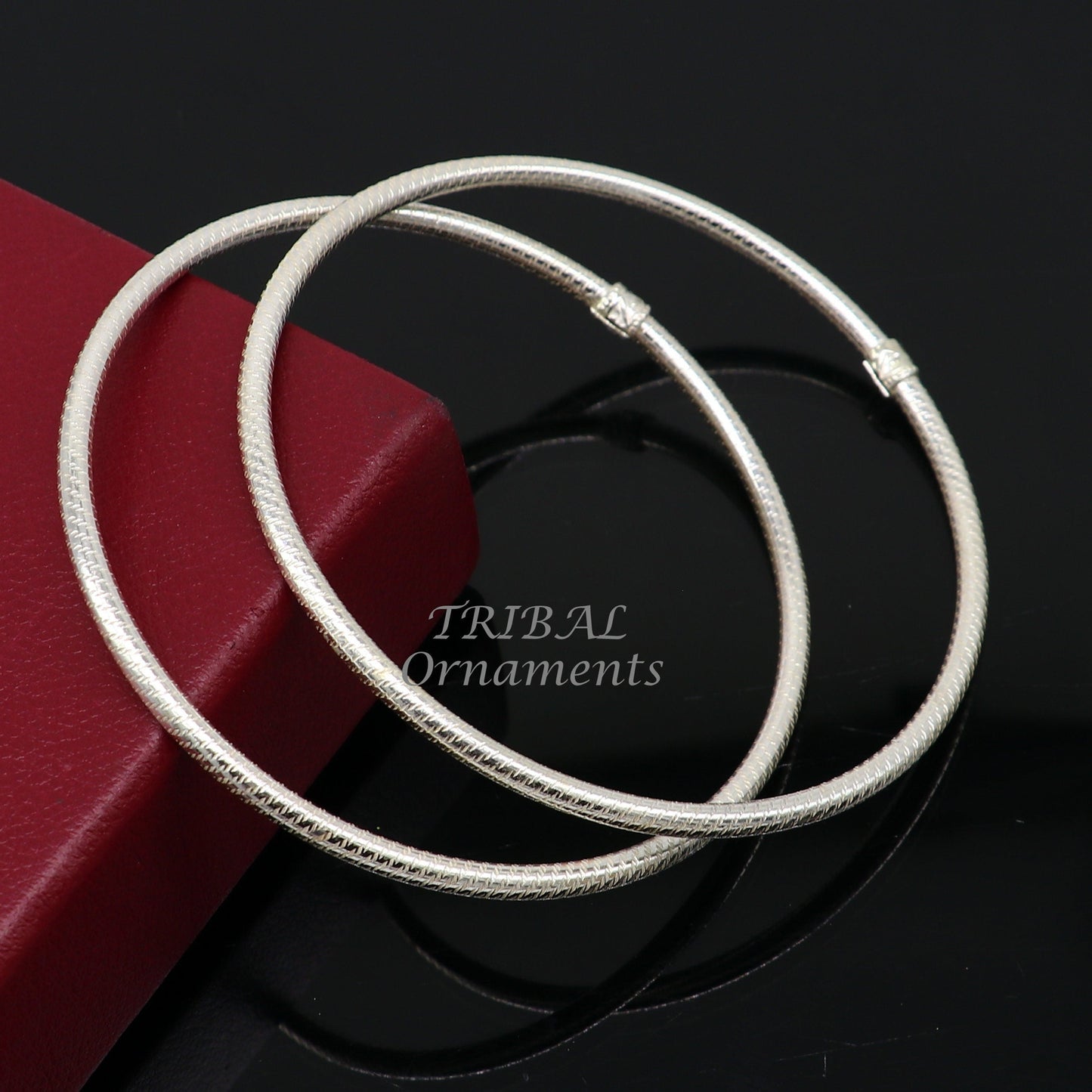 925 sterling silver 3.5mm Vintage design Indian traditional silver women's foot kada anklet pair kada hollow bracelet tribal jewelry nsfk85 - TRIBAL ORNAMENTS