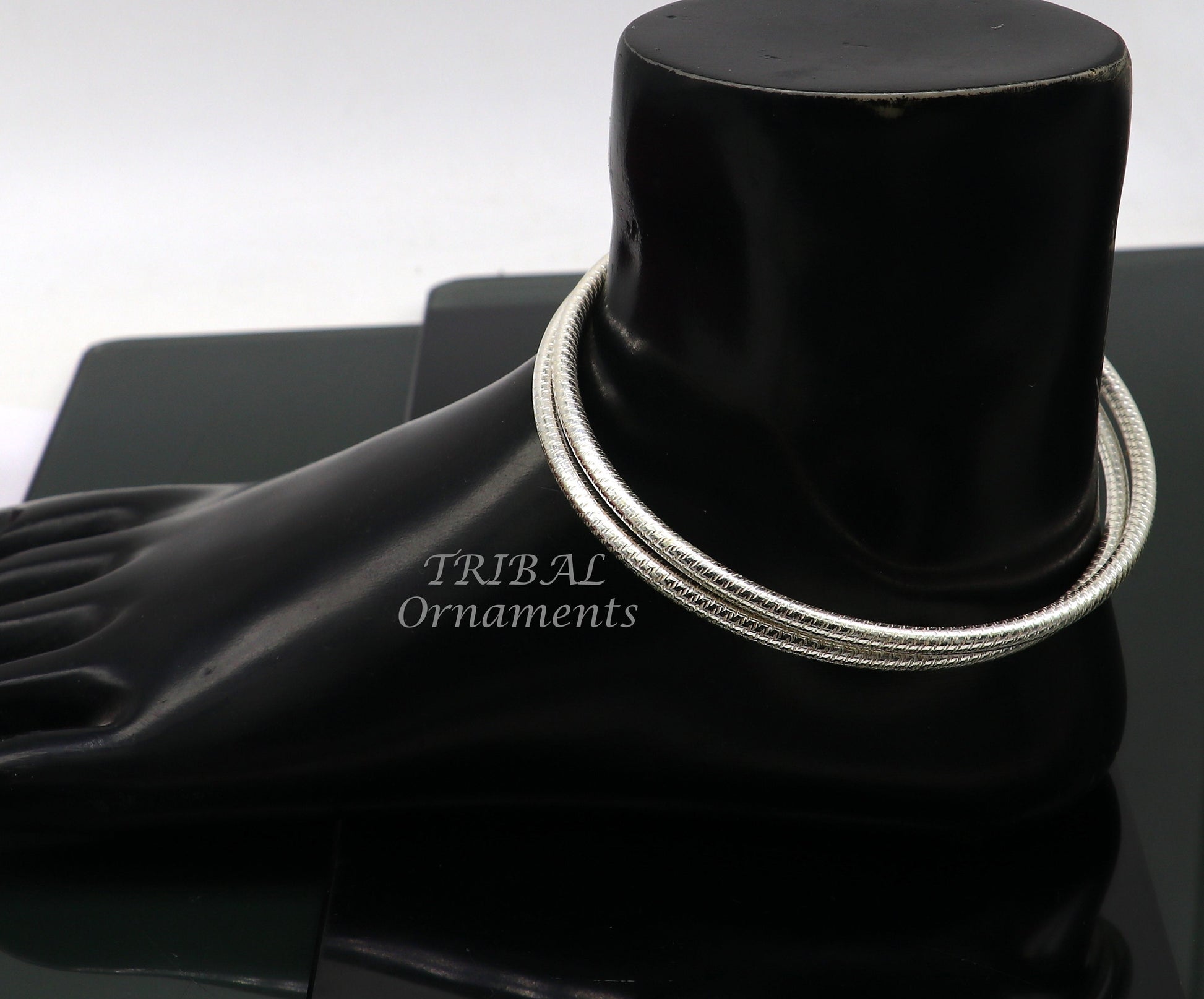 925 sterling silver 3.5mm Vintage design Indian traditional silver women's foot kada anklet pair kada hollow bracelet tribal jewelry nsfk85 - TRIBAL ORNAMENTS