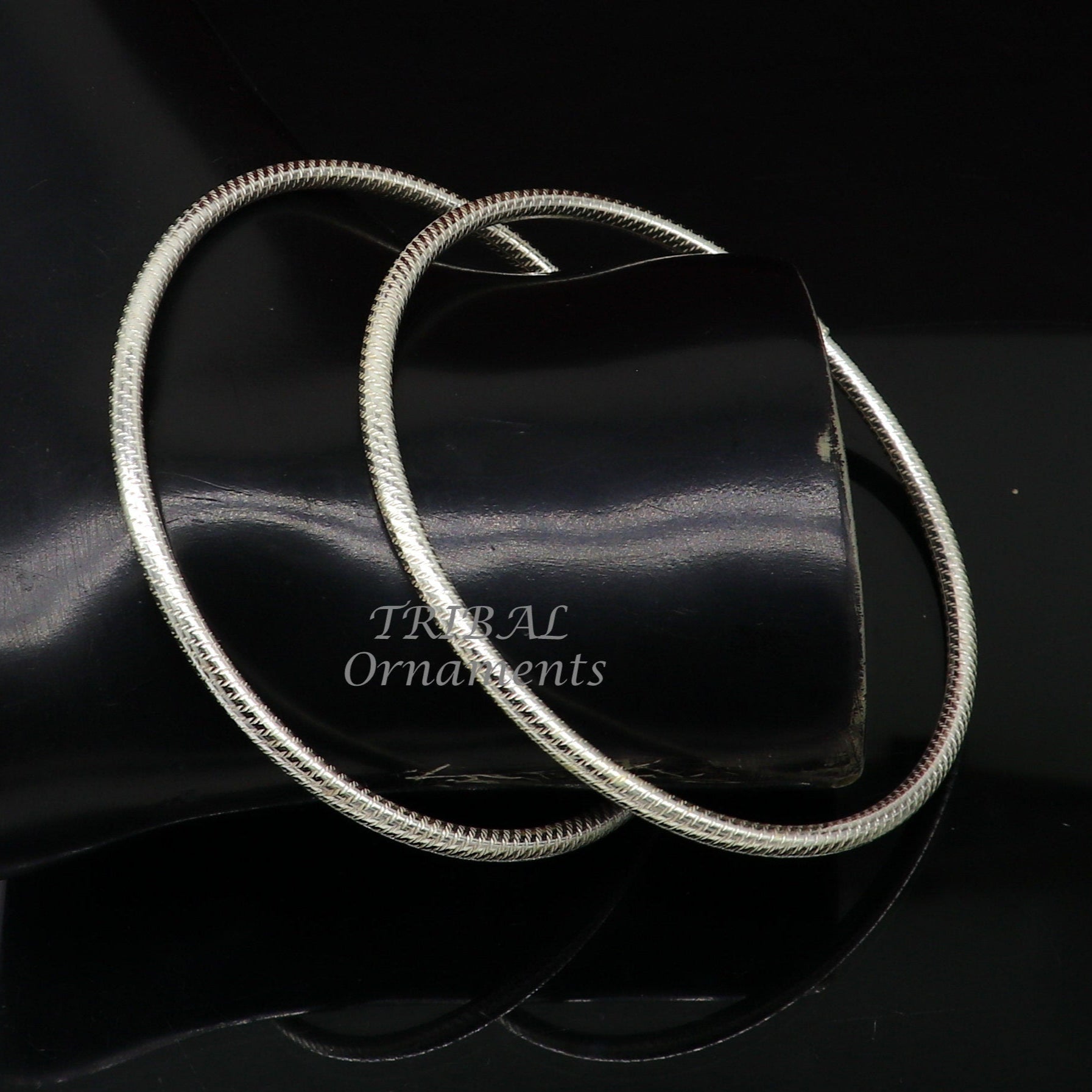 925 sterling silver 3.5mm Vintage design Indian traditional silver women's foot kada anklet pair kada hollow bracelet tribal jewelry nsfk85 - TRIBAL ORNAMENTS