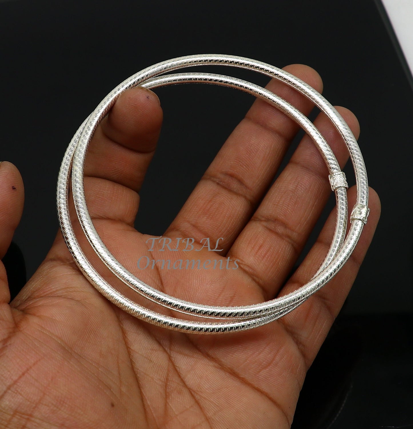 925 sterling silver 3.5mm Vintage design Indian traditional silver women's foot kada anklet pair kada hollow bracelet tribal jewelry nsfk85 - TRIBAL ORNAMENTS