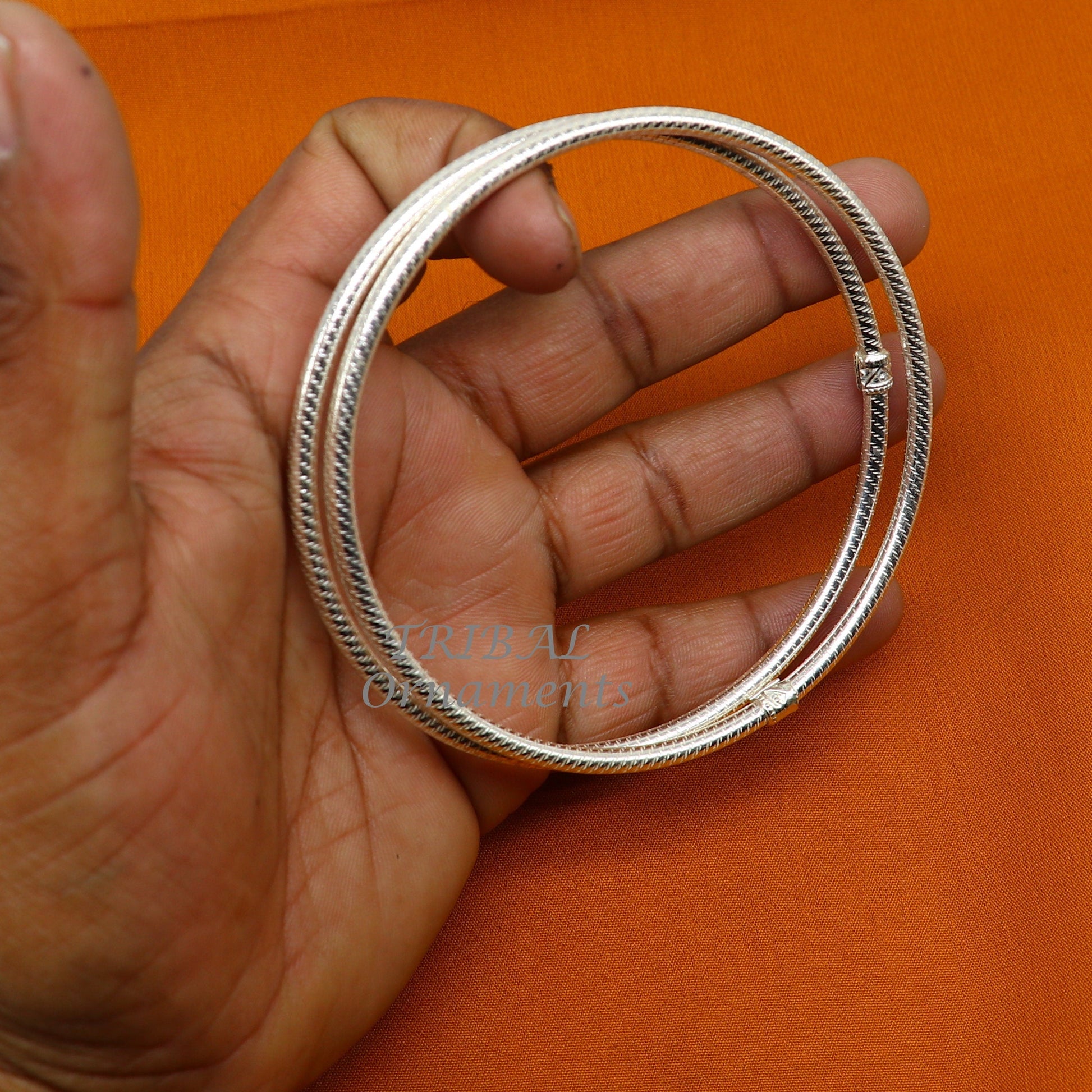 925 sterling silver 3.5mm Vintage design Indian traditional silver women's foot kada anklet pair kada hollow bracelet tribal jewelry nsfk85 - TRIBAL ORNAMENTS