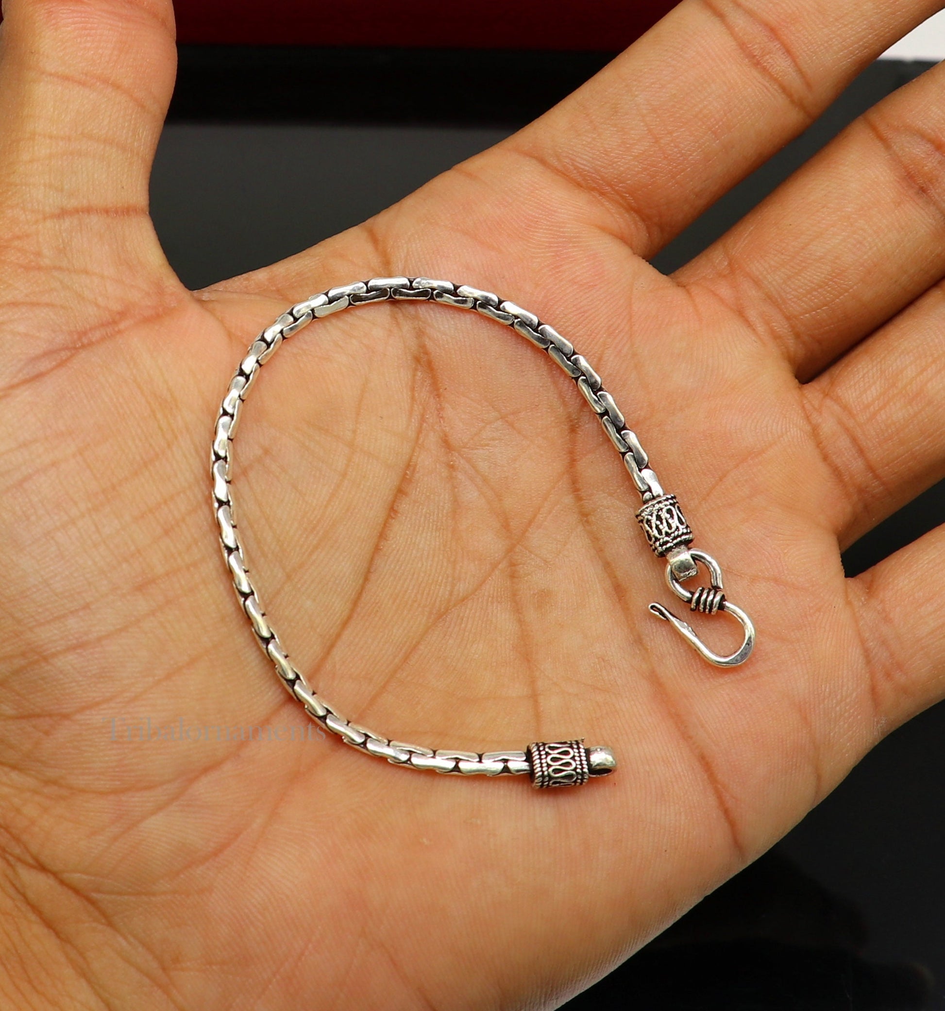 925 sterling silver 6.5 inches customized vintage design girl's jewelry bracelet from india, best light weight gift from india nsbr353 - TRIBAL ORNAMENTS