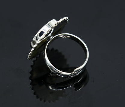 925 sterling silver adjustable ring band fabulous flower design miniature art painting ring Stylish ethnic party jewelry RRing509 - TRIBAL ORNAMENTS