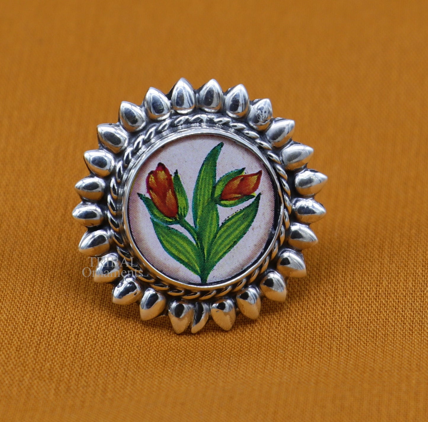 925 sterling silver adjustable ring band with fabulous flower painting ring unisex India jewelry ring505 - TRIBAL ORNAMENTS