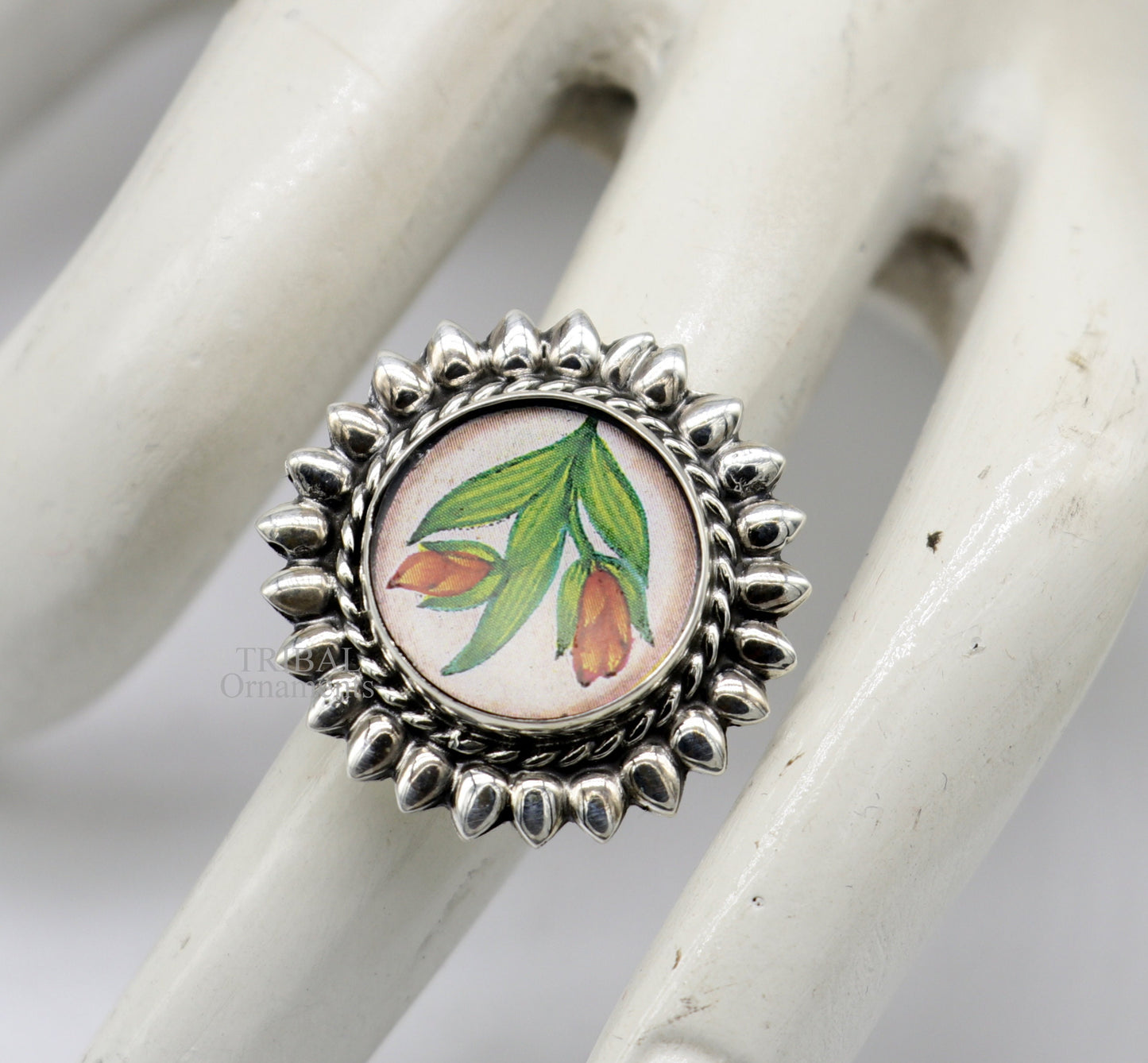 925 sterling silver adjustable ring band with fabulous flower painting ring unisex India jewelry ring505 - TRIBAL ORNAMENTS