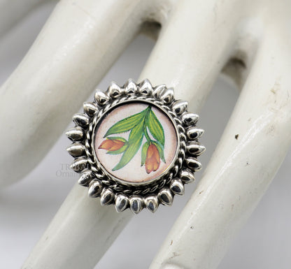 925 sterling silver adjustable ring band with fabulous flower painting ring unisex India jewelry ring505 - TRIBAL ORNAMENTS
