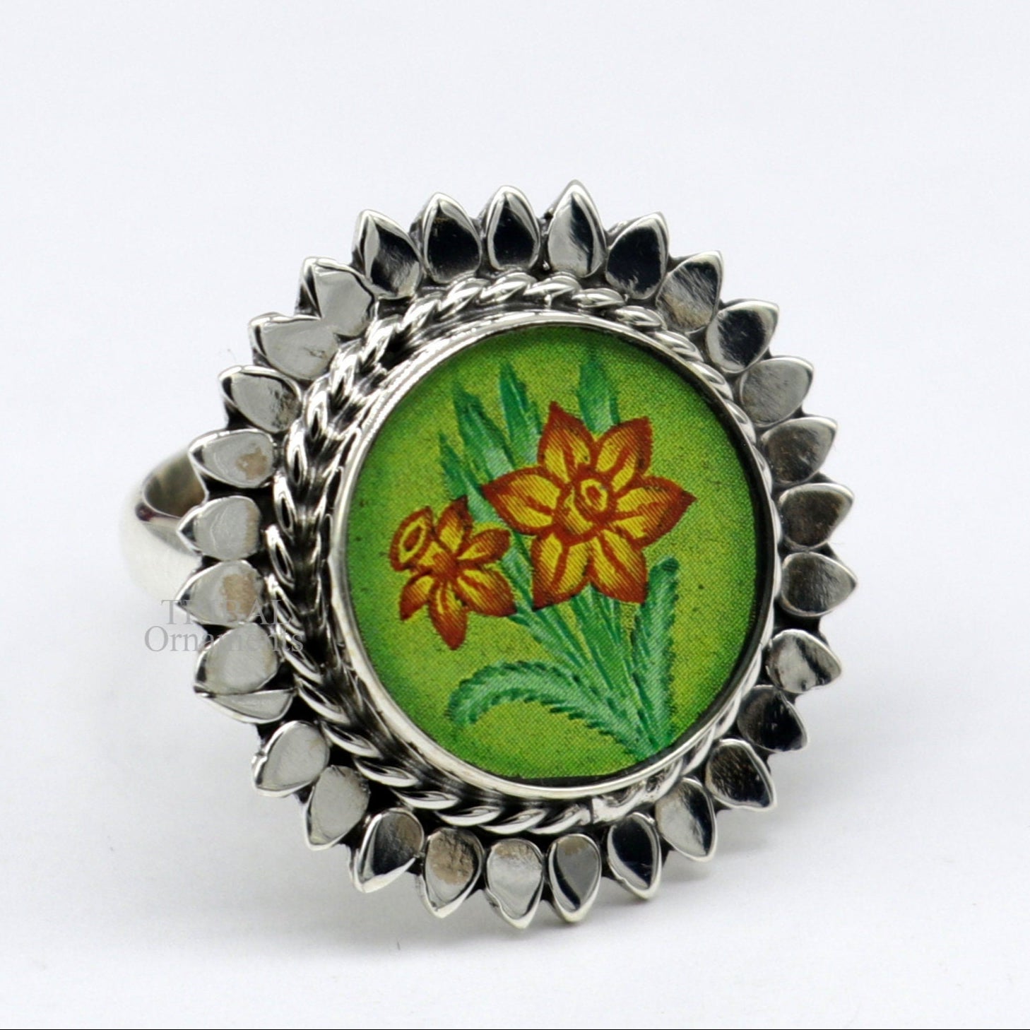 925 sterling silver adjustable ring band with fabulous flower painting ring unisex India jewelry ring552 - TRIBAL ORNAMENTS