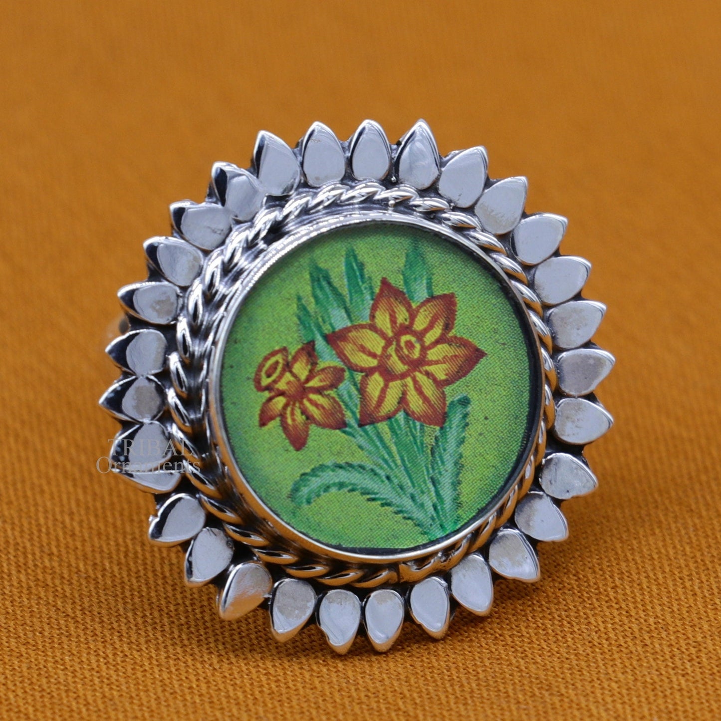 925 sterling silver adjustable ring band with fabulous flower painting ring unisex India jewelry ring552 - TRIBAL ORNAMENTS