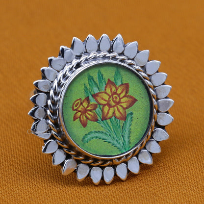 925 sterling silver adjustable ring band with fabulous flower painting ring unisex India jewelry ring552 - TRIBAL ORNAMENTS