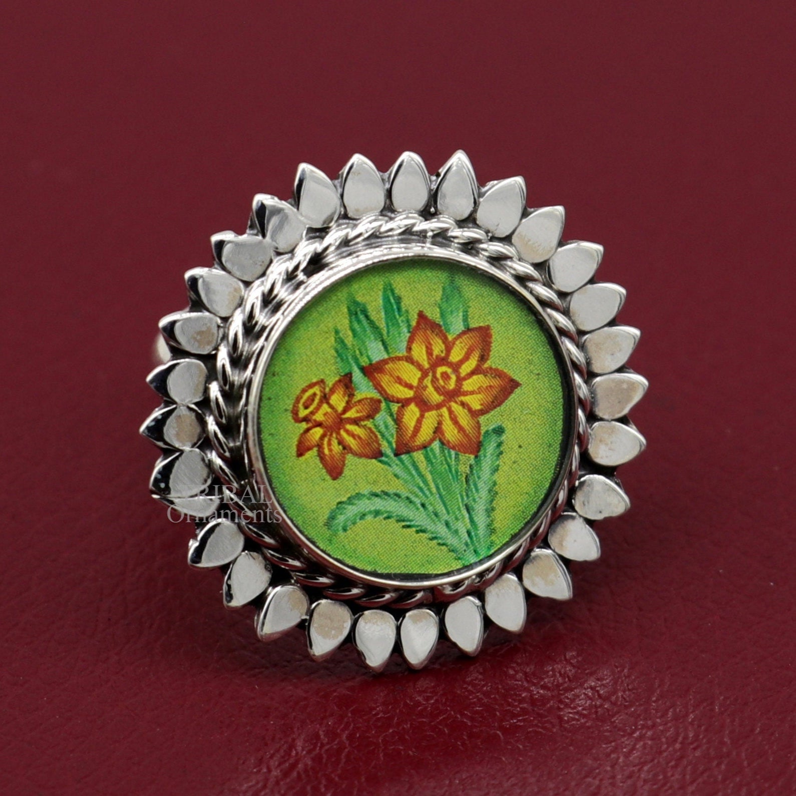 925 sterling silver adjustable ring band with fabulous flower painting ring unisex India jewelry ring552 - TRIBAL ORNAMENTS