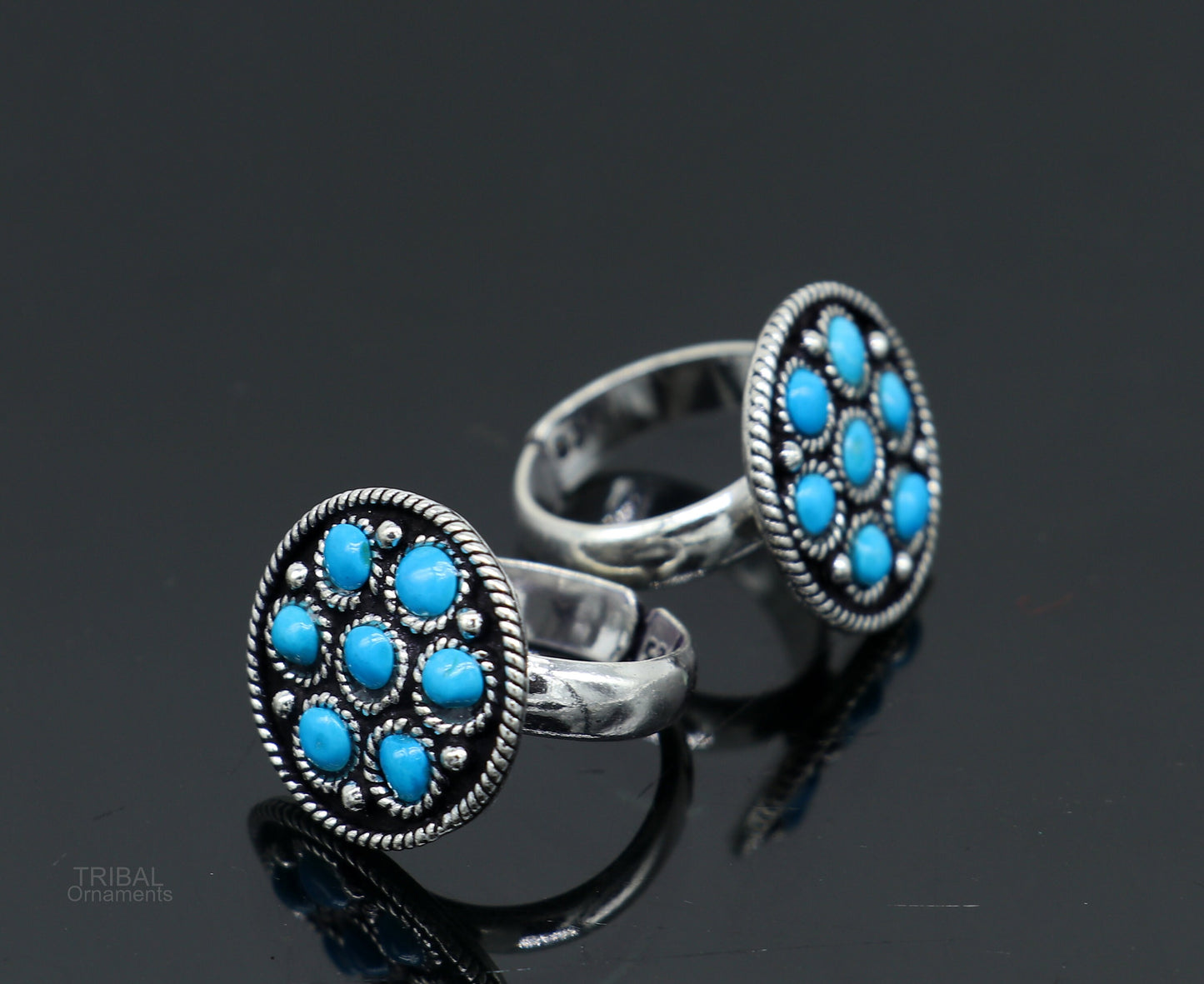 925 sterling silver adjustable tiny toe ring band fabulous blue turquoise stone tribal belly dance brides jewelry from india ntr56 - TRIBAL ORNAMENTS